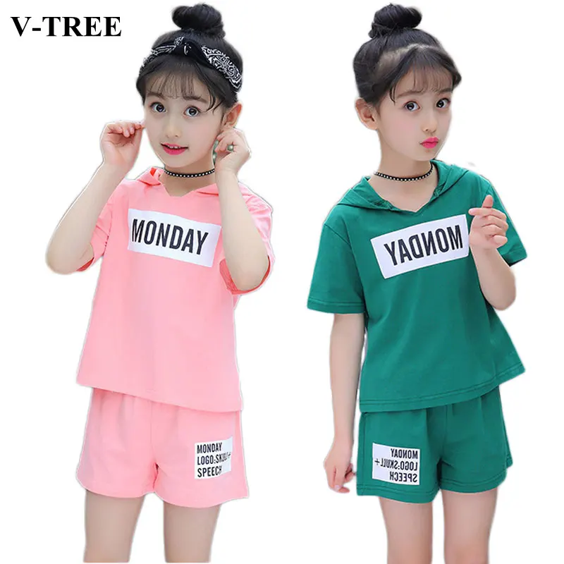 

2022 Summer Girls Clothing Sets Shirts+shorts Clothes Sets For Kids Sports Suits Baby Tracksuit Roupa Infantil 4-12years