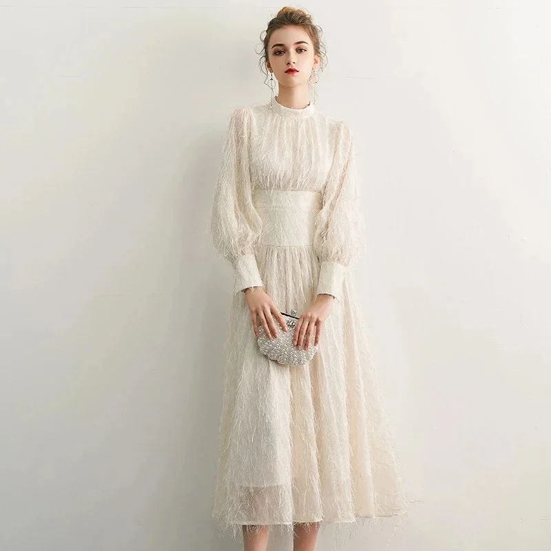 

Роскошное Элегантное свадебное платье с поясом с О-образным вырезом и длинными рукавами-фонариками ТРАПЕЦИЕВИДНОЕ свадебное платье для же...