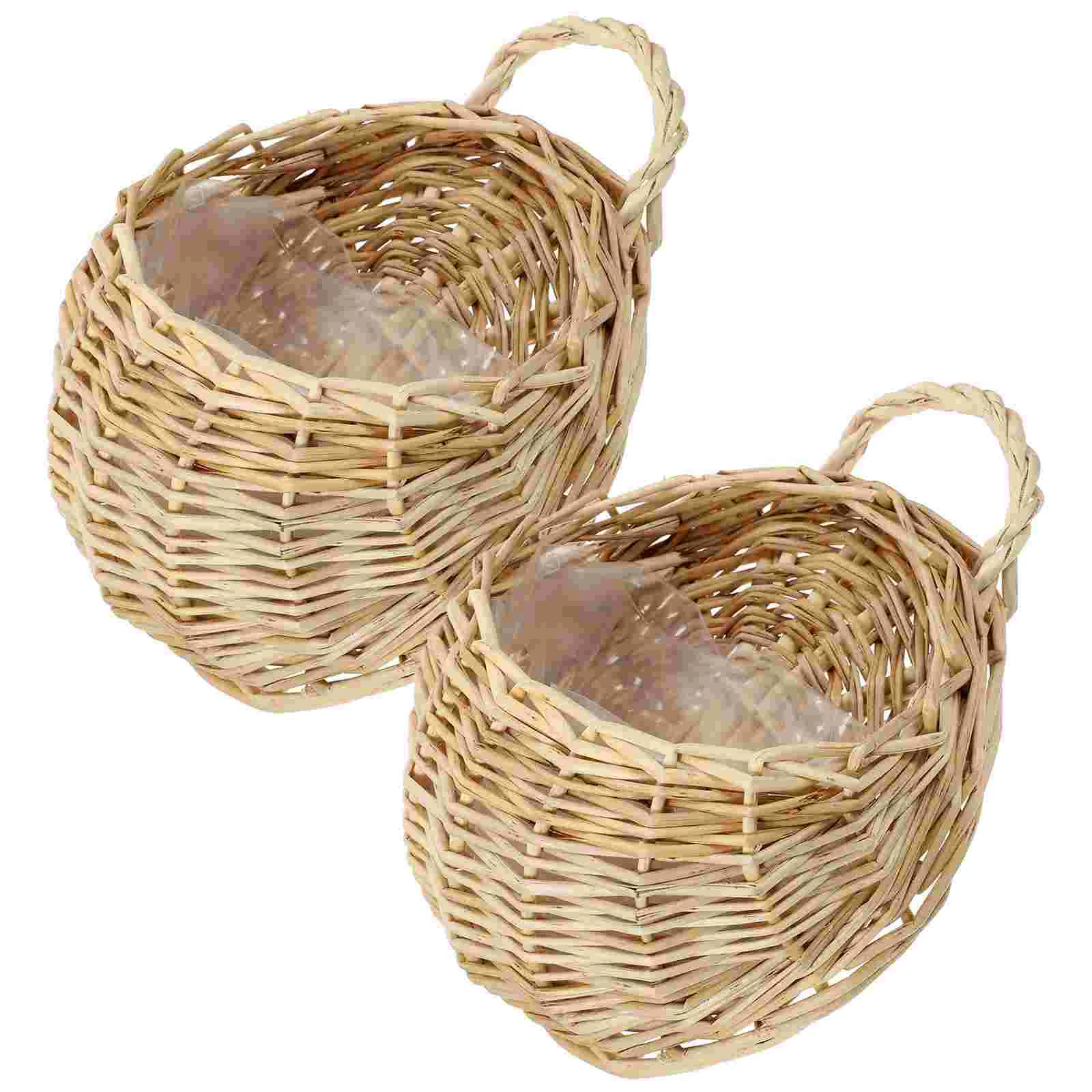 

2pcs Hanging Flower Basket Woven Hanging Storage Basket Wall Hanging Basket