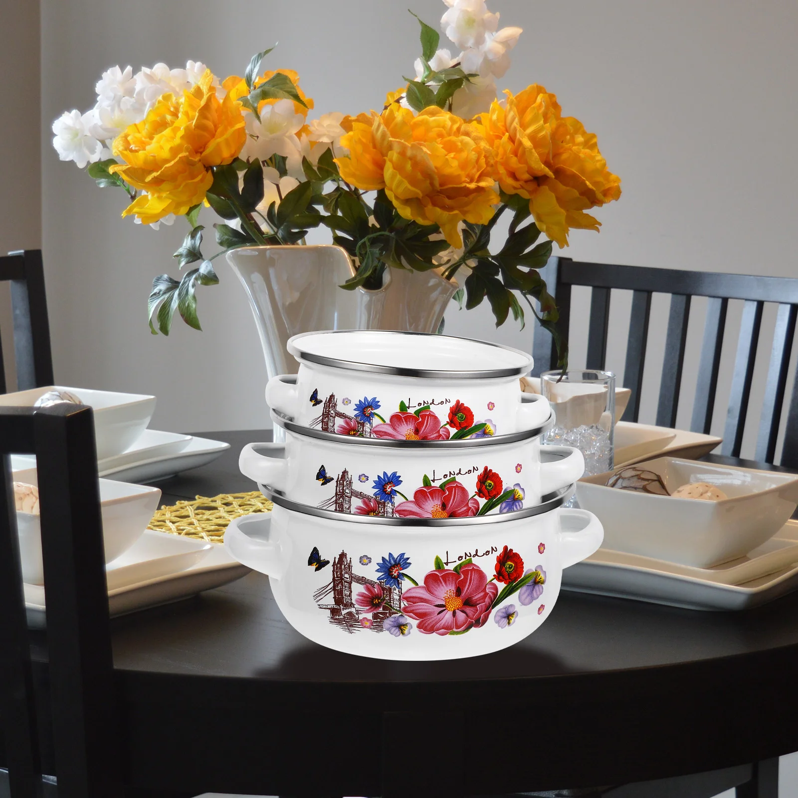 Эмалированная сковорода с ручкой 3 шт. винтажный горшок для приготовления пищи