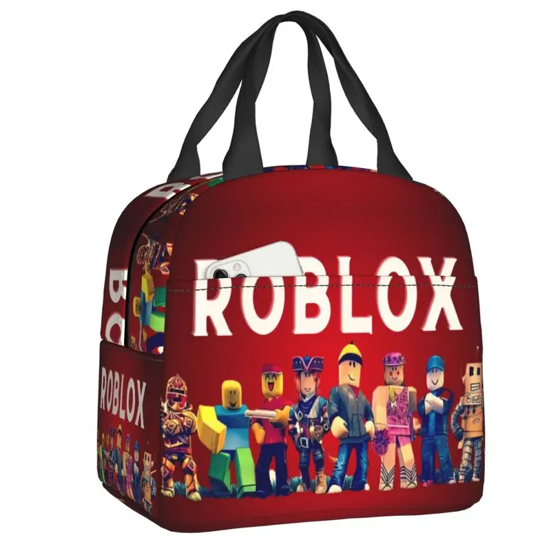 

Robloxs Cartoon Insulated Lunch Tote Bag for Women Anime Game Resuable Cooler Thermal Food Lunch Box Work School Travel