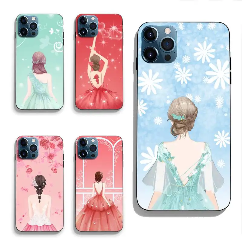 

Beautiful Girl Back View Phone Case Fundas Shell Cover For Iphone 11 12 13 Pro Iphone 11 12 13 Pro Max Black Silicone Case