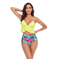 bikini sets women swimsuit deep v neck ruffles swimwear two pieces high waist beach bathing suit 2022 floral beachwear biquini