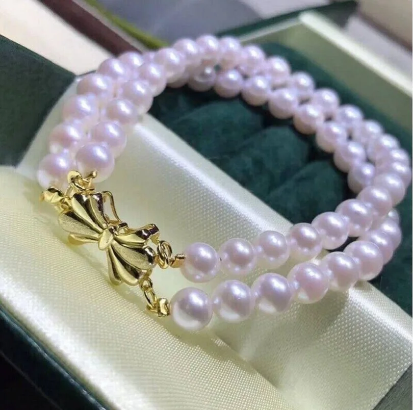 

Double Strand Nanhai AAA 7-8mm White Pearl Bracelet 7.5-8 inches 925S