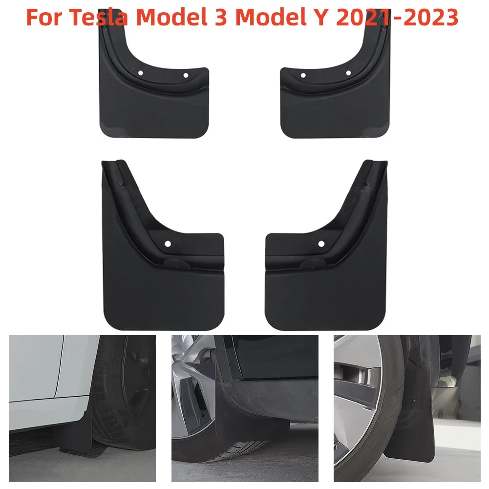 

4pcs Car Mudguards Rear Wheel Mud Flaps Car Modification For Tesla Model 3 Model Y 2021-2023 PP+TPO Plastic Black Car Accessorie