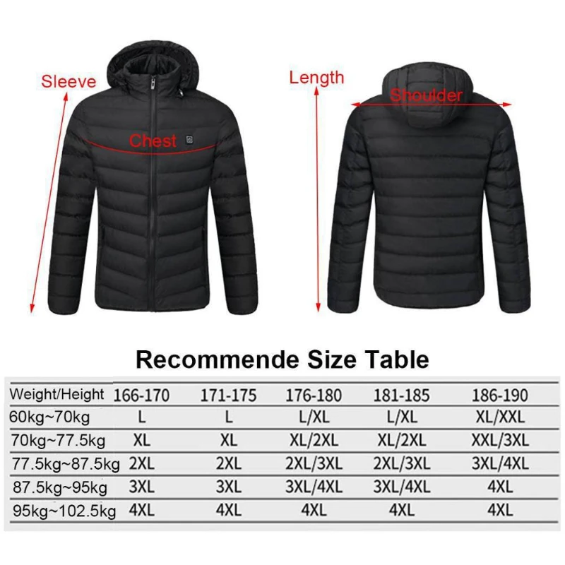 Men's 2/4/9 Area Heated Jacket USB Winter Outdoor Electric Heated Jacket Warm Sports Warm Coat Clothing Warm cotton jacket