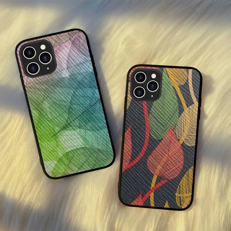 

MaiYaCa Leaf specimen Phone Case Hard Leather Case for iPhone 11 12 13 Mini Pro Max 8 7 Plus SE 2020 X XR XS Coque