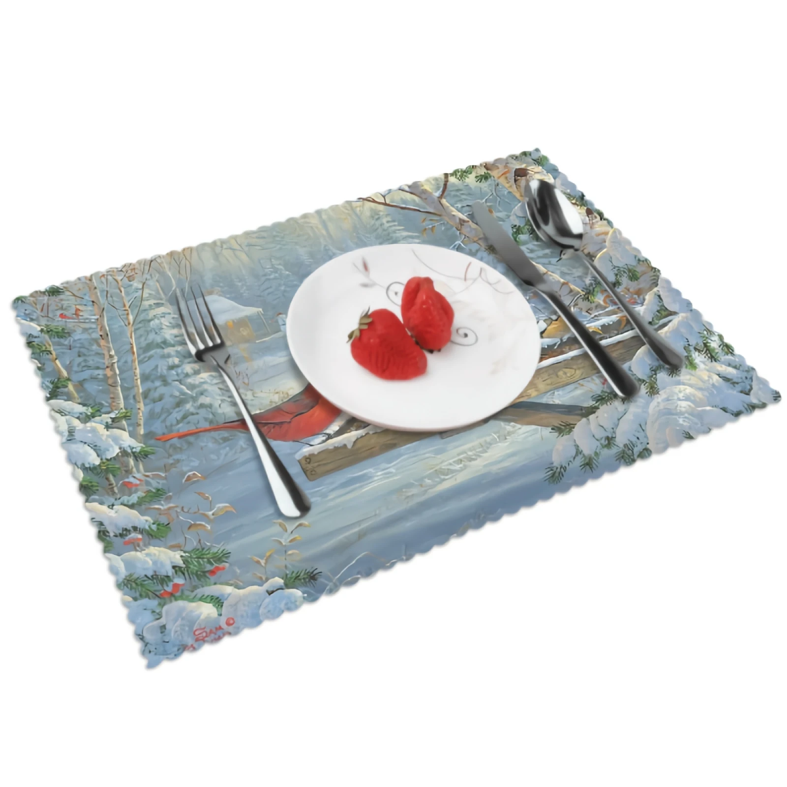 

Winter Cardinal Placemats for Dining Table 12 x 18 inches Heat Resistant Table Placemats Set of 4 for Kitchen Dining Table