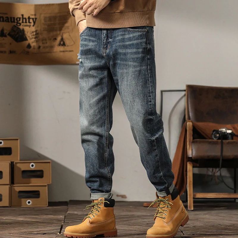Streetwear Men 2022 New Pattern Vintage Recreational Blue Large Jeans Loose Straight Cylinder Broad Leg Trousers Autumn Female