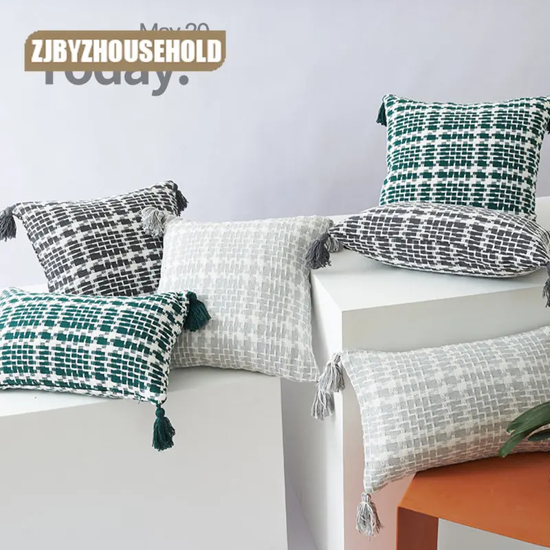 

Dual Color Woven Pillows with Polyester Cotton Tassels and Fashionable Inset Style Sofa Cushions and Pillowcases
