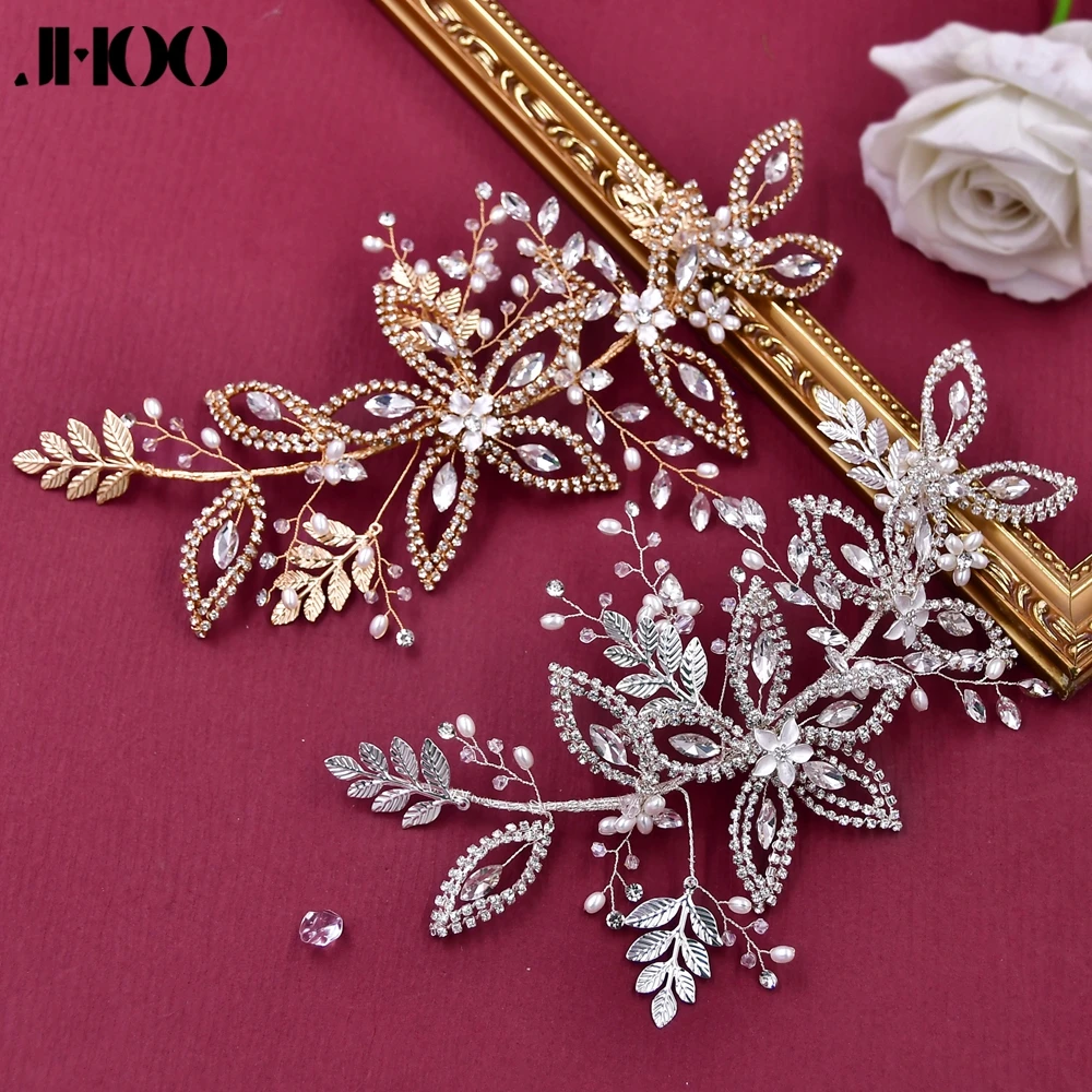

JHOO Luxury Diamond Bridal Hair Ornament Alloy Leaf Wedding Hair Ornament Bridesmaid Headwear Banquet Party Hair Ornament HP305