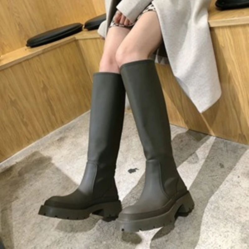 

New Arrival Women Knee-High Boots Autumn Winter Concise Fashion Platforms Thick Heels Long Shoes Woman 2022 Casual Party