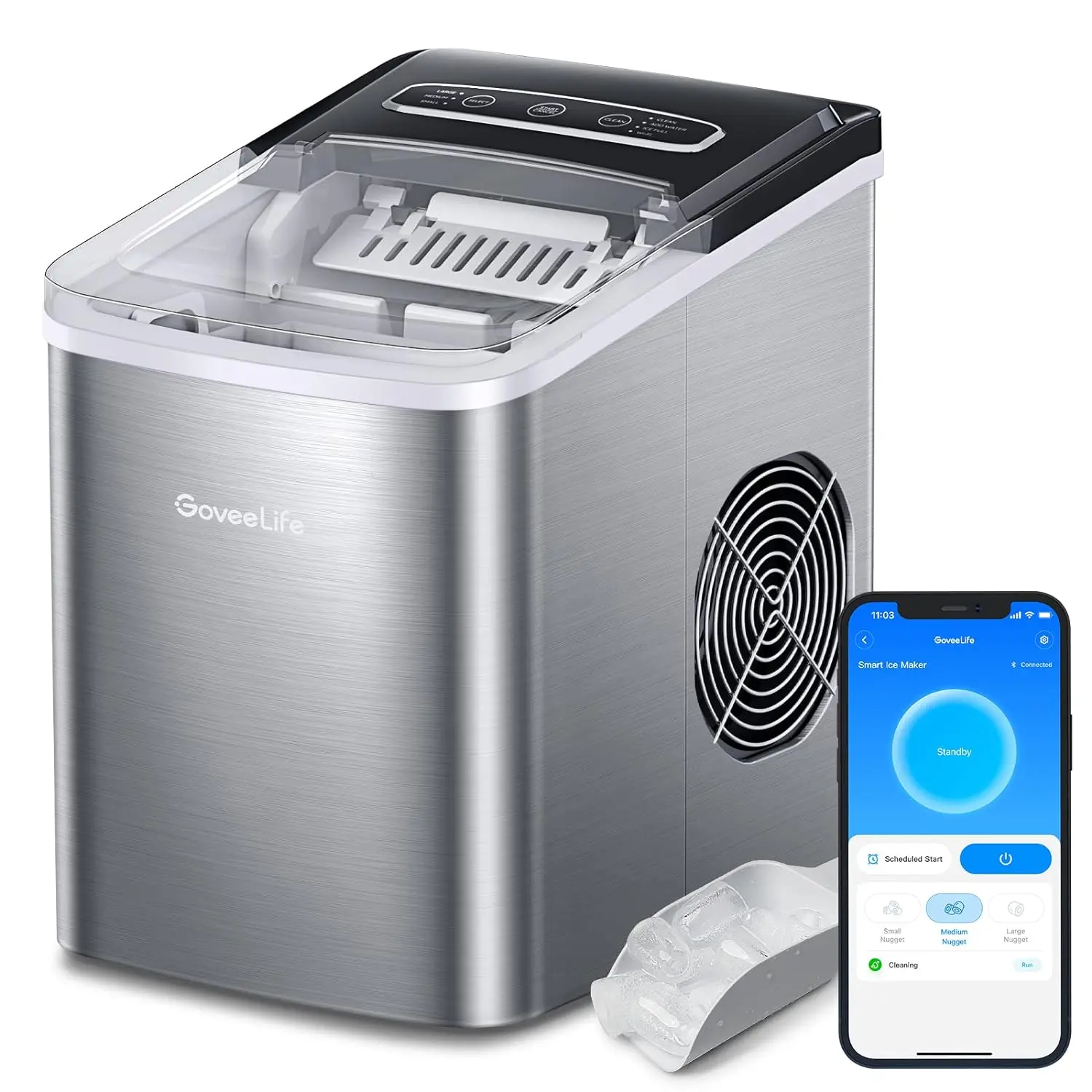

Smart Countertop Ice Makers, Self-Cleaning, Portable Ice Maker Works with Alexa, 9 Cubes Ready in 6min, 26lbs/24H, for Home Kitc