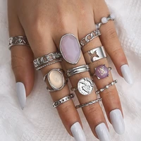 13pcsset vintage silvery crystal stone ring set women retro gothic snake butterfly moon spider rings geometric chain boho ring