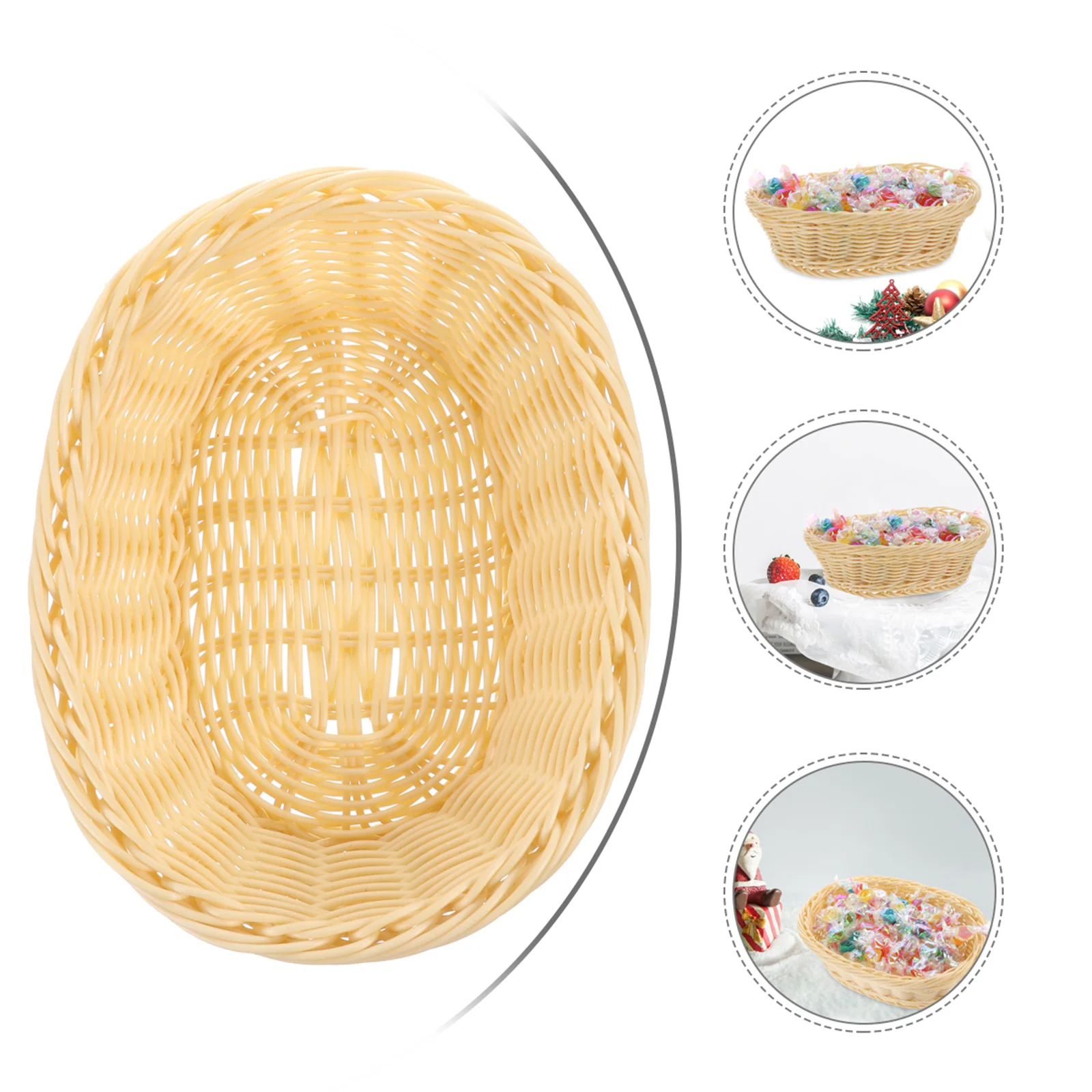 

Basket Storage Rattan Fruit Serving Bread Bowl Tray Round Organizercell Woven Wood Container Wickerbreakfast Shallow