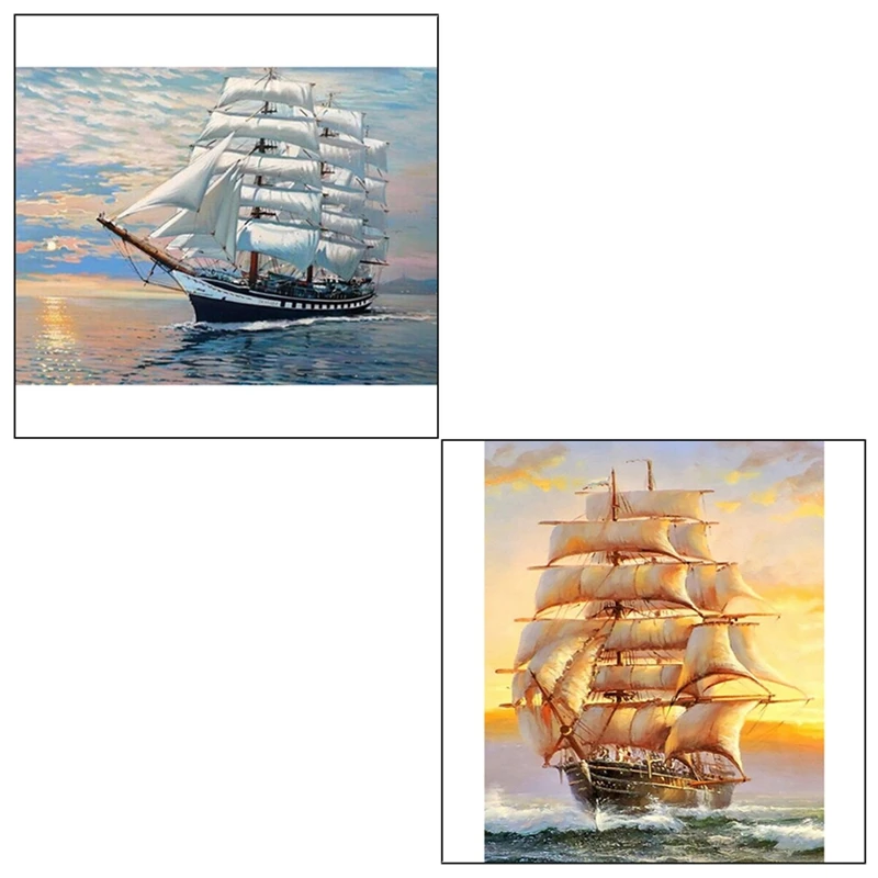 

2Pcs 5D Diy Diamond Painting Boat Scenery / Boat Landscape Cross Stitch Sewing Shop Diamond Embroidery Home Decoration Diamond N