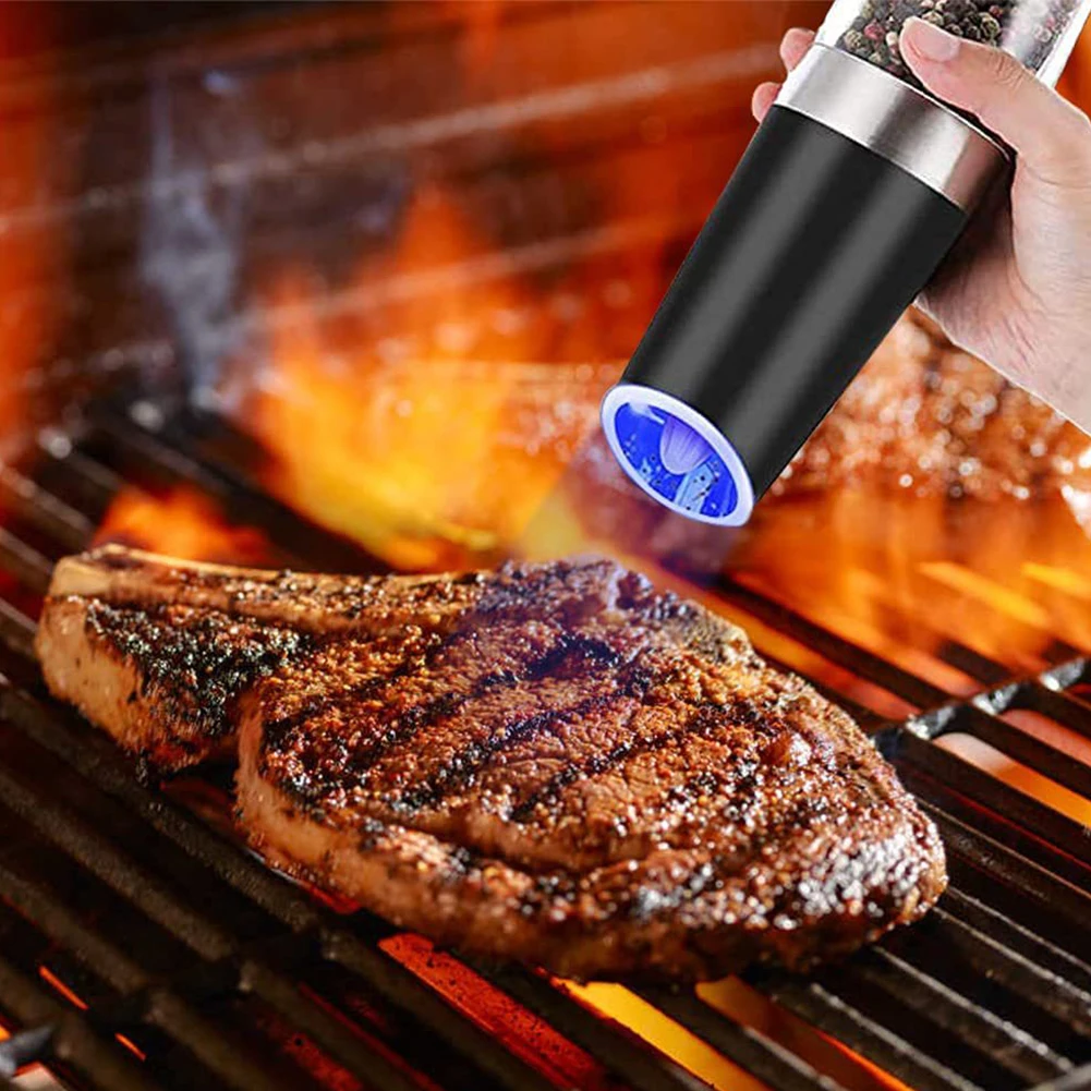 Портативная мясорубка для соли и перца с синим светом гравитационная