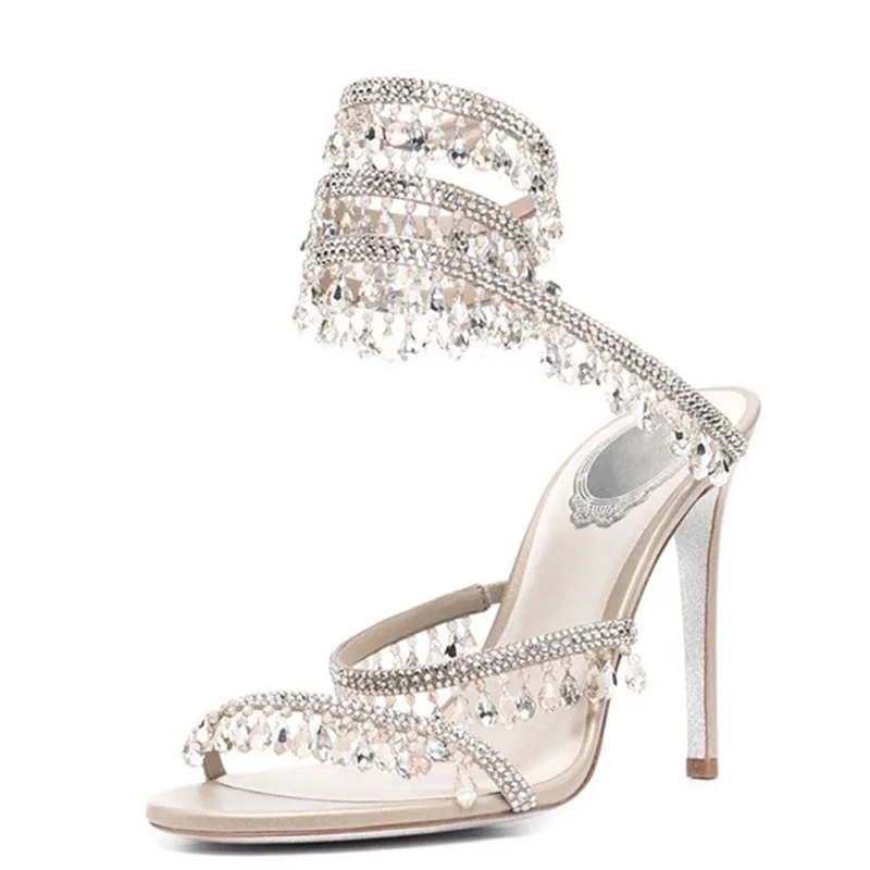 Women's Sandals Spring Summer 2023 Shiny Rhinestone Round Toe Stiletto Female Pumps Peep Toe Breathable Elegant Ladies Shoes