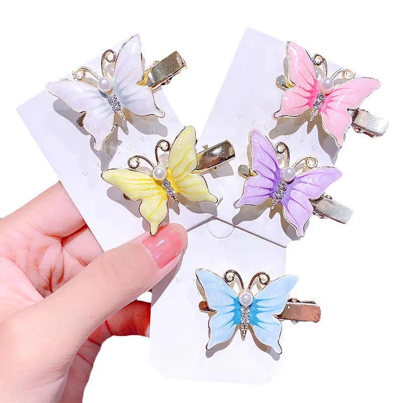 

Color Pearlescent Pearl Metal Butterfly Hair Clips For Girl Children Temperament Super Cute Hairpin Barrettes Fashion Headwear