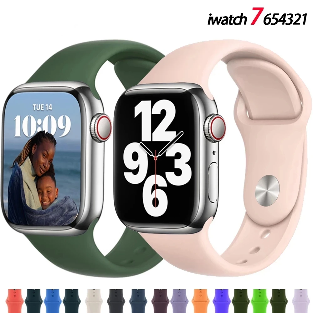 

Ремешок спортивный из мягкого силикона для Apple Watch SE 7 Series 44 мм 40 мм, резиновый браслет для смарт-часов iWatch 654321 42 мм 38 мм