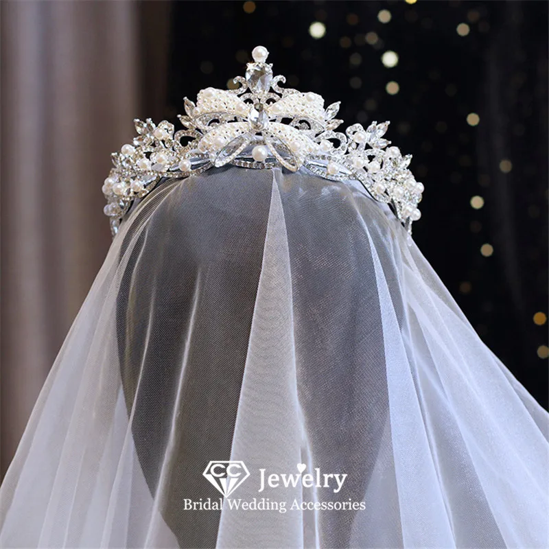 

CC Bridal Crown Women Accessories Wedding Hairwear Engagement Hair Ornaments 100% Handmade Imitation Pearl Shining Tiaras FO50