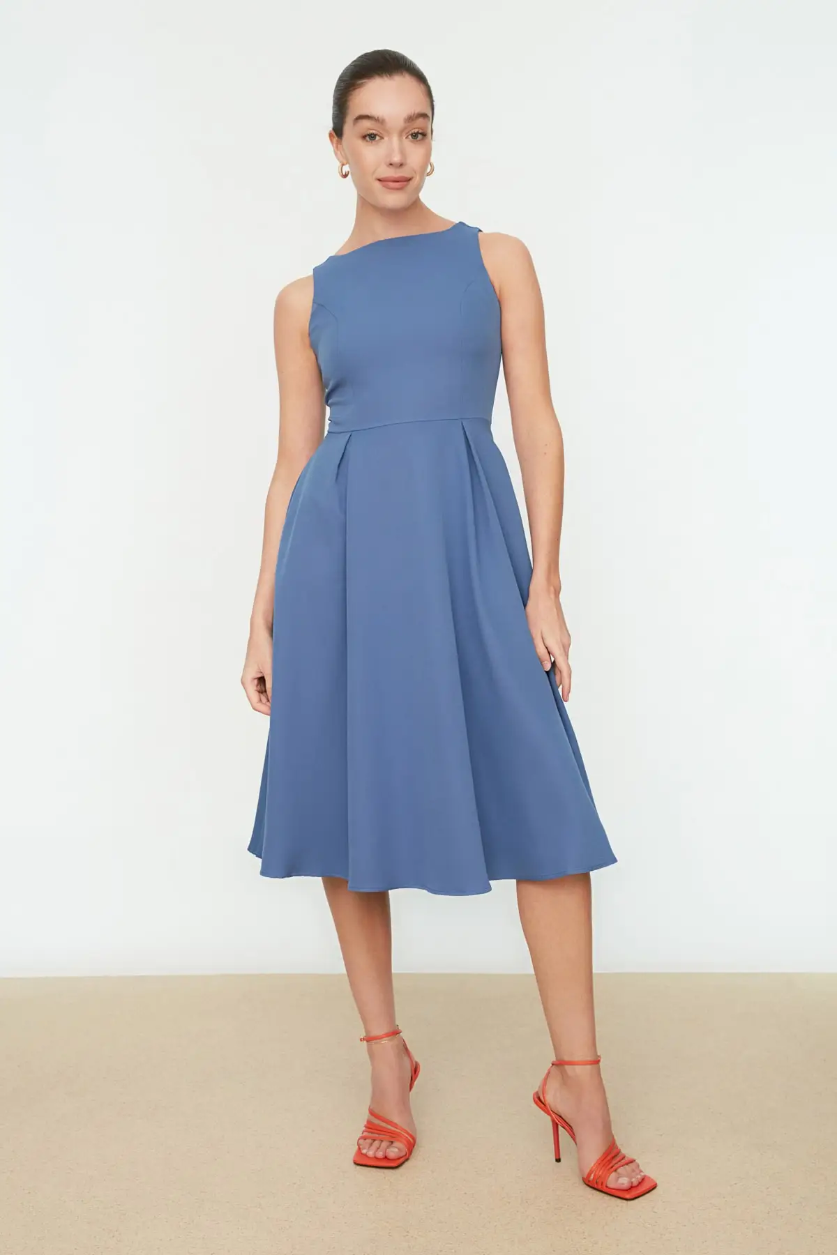 

Women's Indigo Pleated Summer Midi Dress Free Shipping New Season