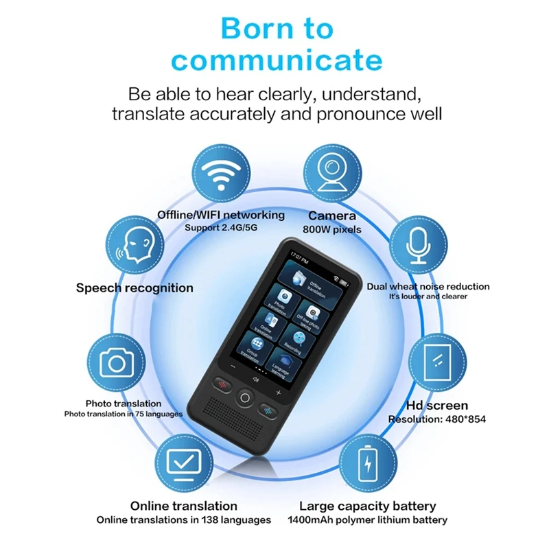 New T18 Offline Voice Translator Intelligent 138 Language Wifi Real-Time Without Internet Translation Stick