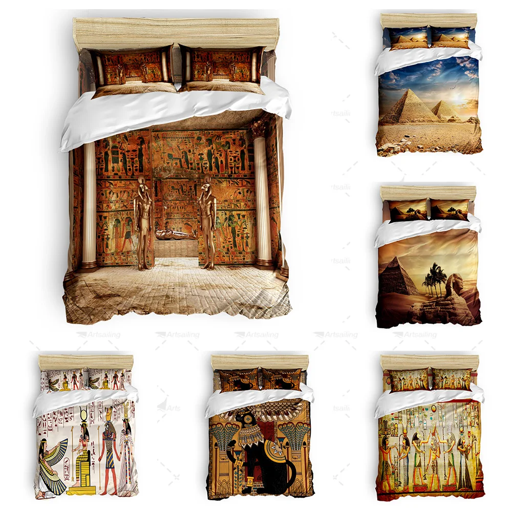Tomb Of Pharaoh Egypt Golden Printed 3D Design Custom Bedding Sets Textile Products Cover Pillowcase Home Bedclothes Bed Linen