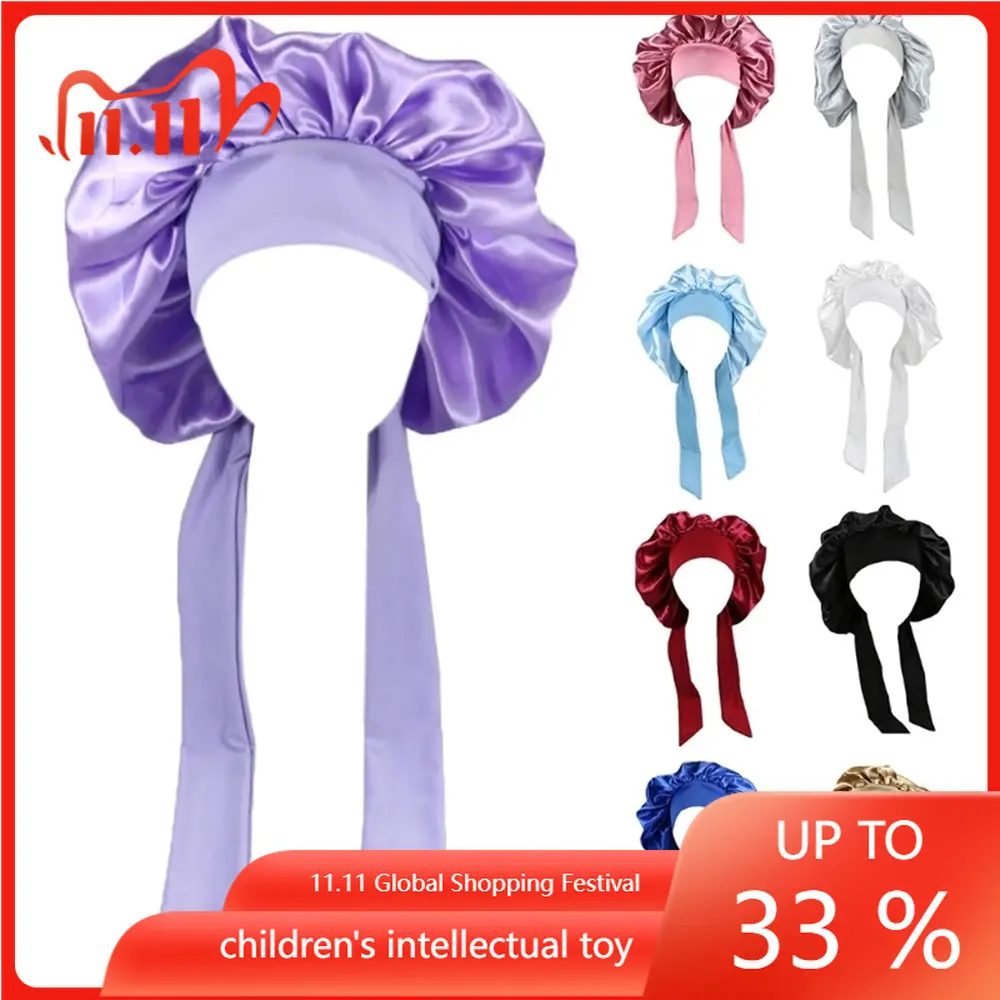 

Women Satin Solid Sleeping Hat Night Sleep Cap Hair Care Bonnet Nightcap for Women Men Unisex Cap Bonnet Shower Turban