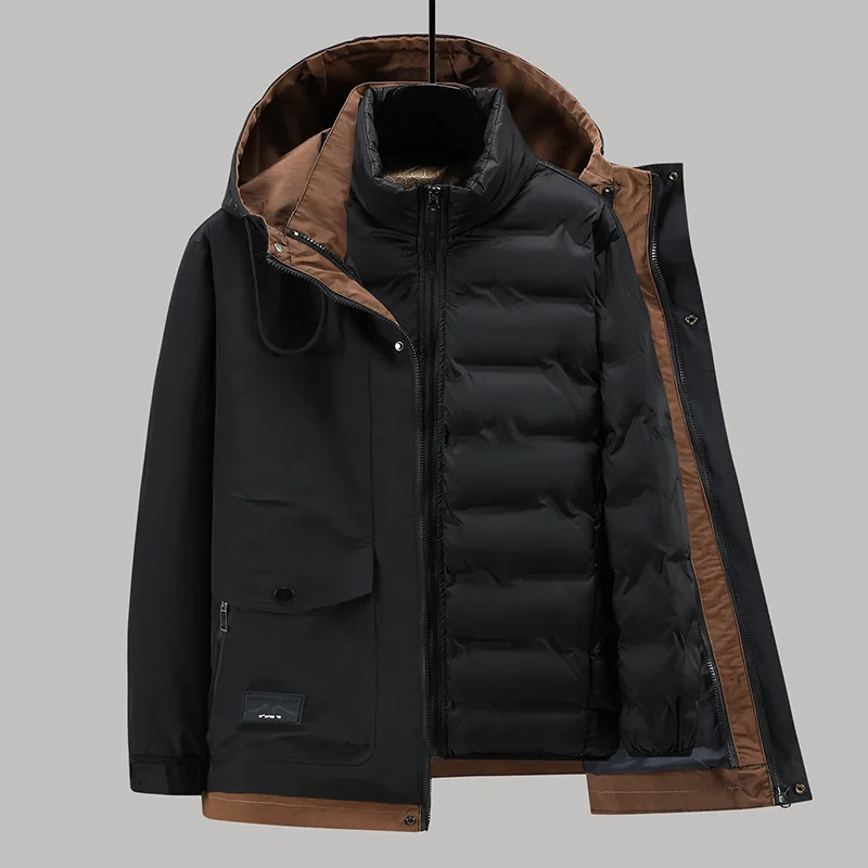 Мужской пуховик больших размеров штурмовой новый зимний три в одном съемная