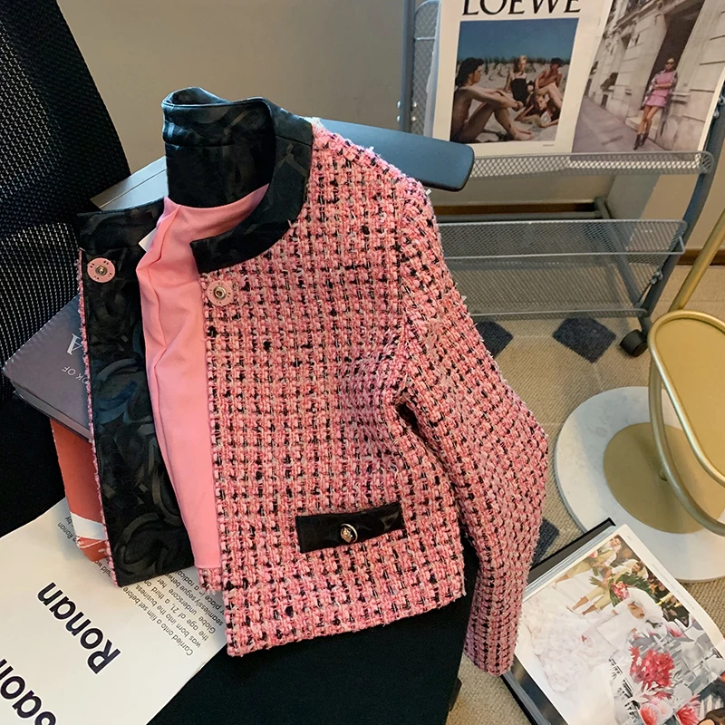 

2022 Autumn New Orders Wholesale Women's Plaid High Quality Luxury Tweed Jacket Women's Chic Coat Coat Made In China