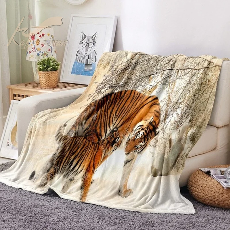 Зимнее теплое одеяло для дивана С Рисунком Тигра Льва животных | Дом и сад