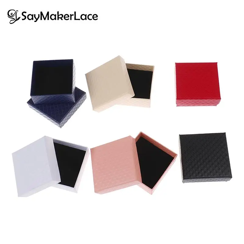 

1PCS 7.3x7.3x1.5cm Square Cardboard Jewelry Boxes For Pendant & Earring & Ring With Sponge Inside Red Black White