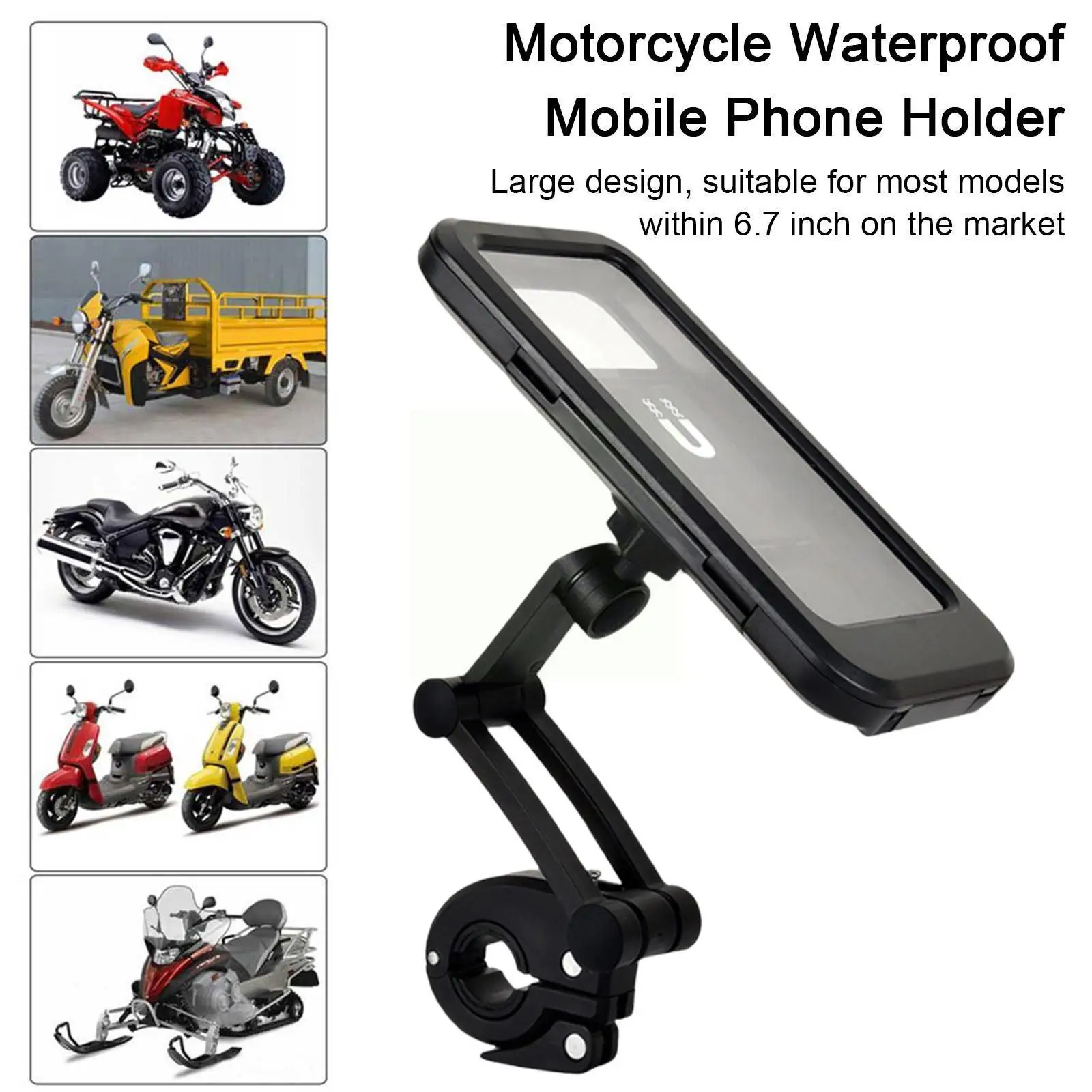 

360 Degree Rotation Motorcycle Bike Handlebar Mobile Phone Holder Waterproof Foldable Phone Stand For Cell Phone Within 6.7 M4n8