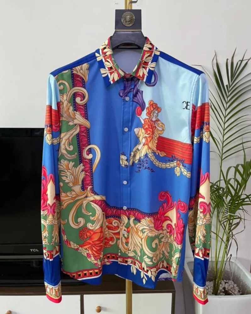 2023 Spring Summer Hot Chic Men's High Quality Retro Print Long Sleeves Casual Shirt B795