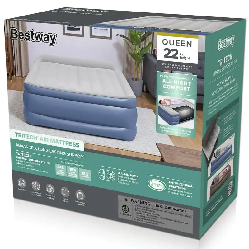 

22" Air Mattress - -in AC , Auto Inflation & Deflation, Firm Comfort Level, Antimicrobial, 2 Person, Weight Capacity 661 lbs.
