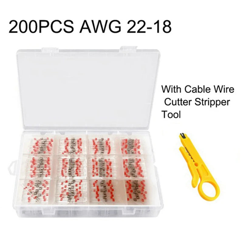 

200PCS AWG 22-18 Solder Wire Connectors Heat Shrink Butt Connectors Waterproof & Insulated Wire Terminals Wire Stripper