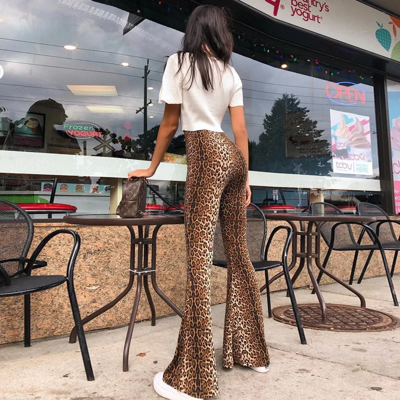 

Cutistation Leopard Print High Waist Flare Pants Women 90s Aesthetic Clothes Sexy Bodycon Trousers Plus Sizes Sweatpants Woman