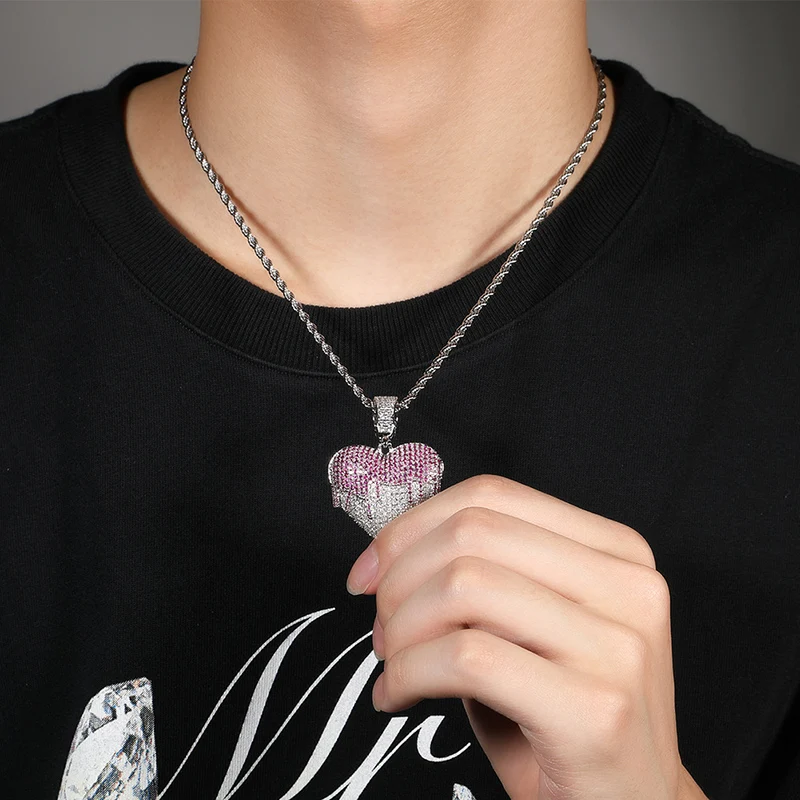 Хип-хоп 3A + CZ камень с покрытием Bling Iced Out в форме сердца подвески ожерелье для