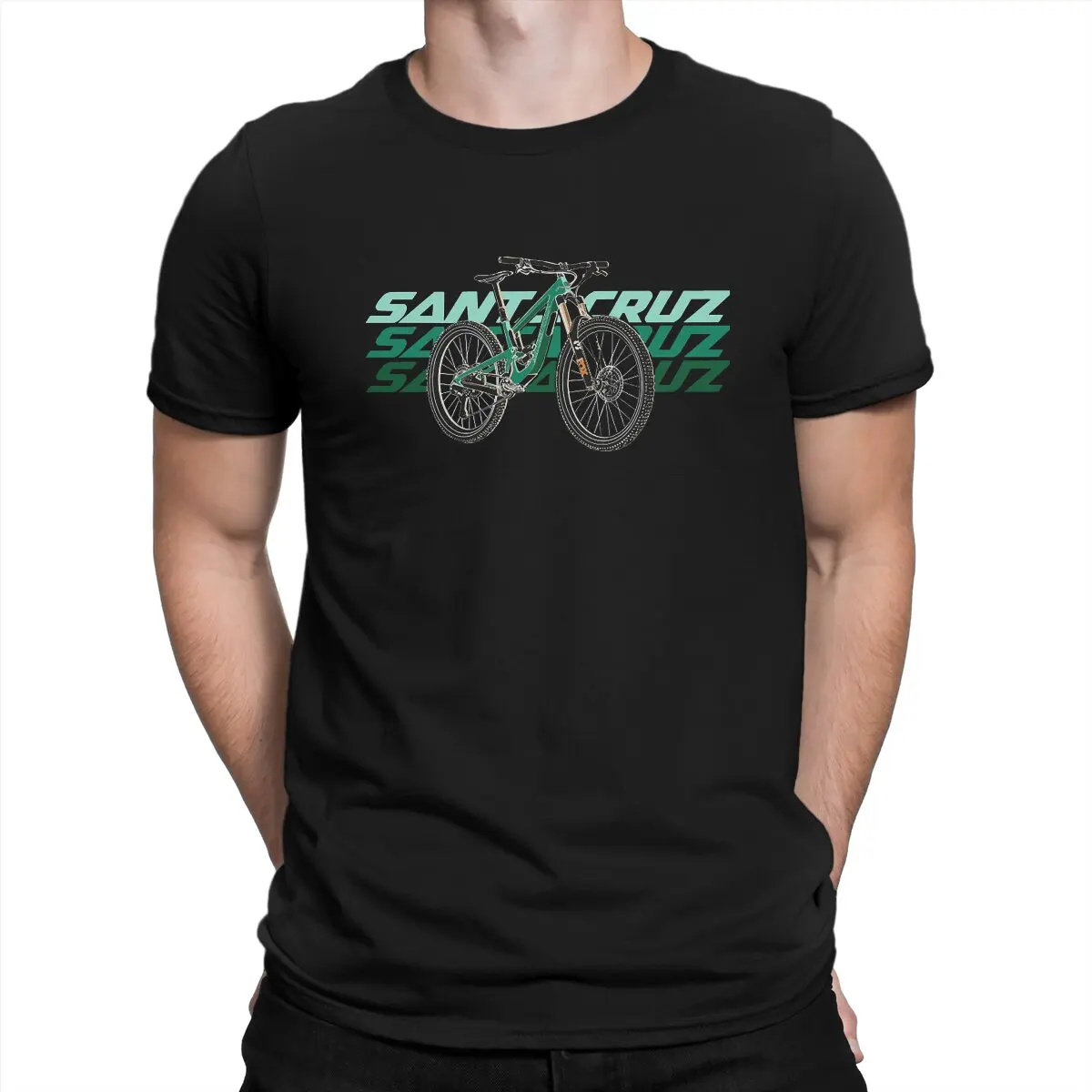 

MTB Mountain Bike Creative TShirt for Men Green Santa Cruz Bike Round Neck Basic T Shirt Personalize Gift Clothes OutdoorWear