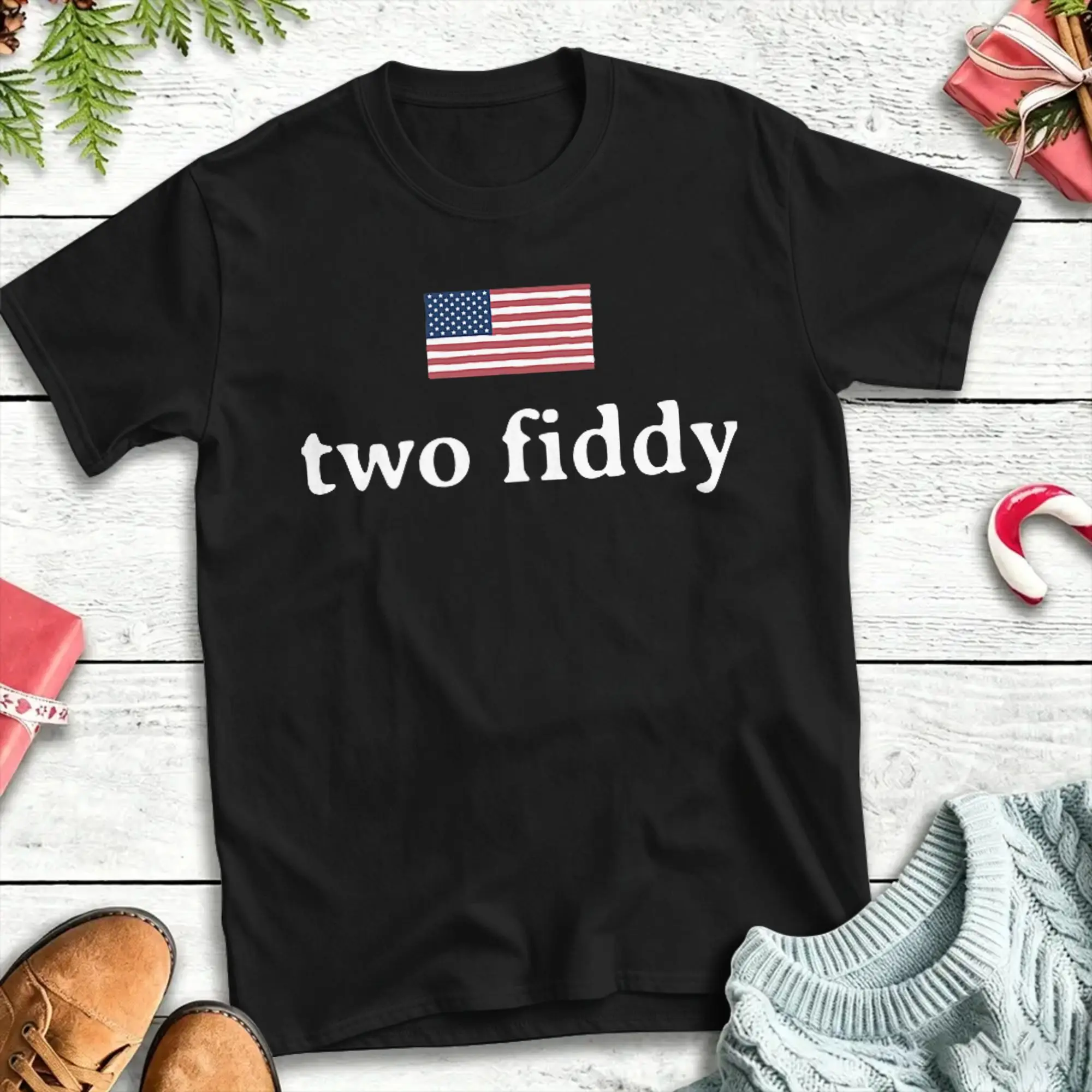 Фото Футболка Two Fiddy 2 Fiddy к 250-летию, к 4 июля, летняя винтажная футболка, хлопковая хипстерская футболка для мужчин, повседневная одежда №1