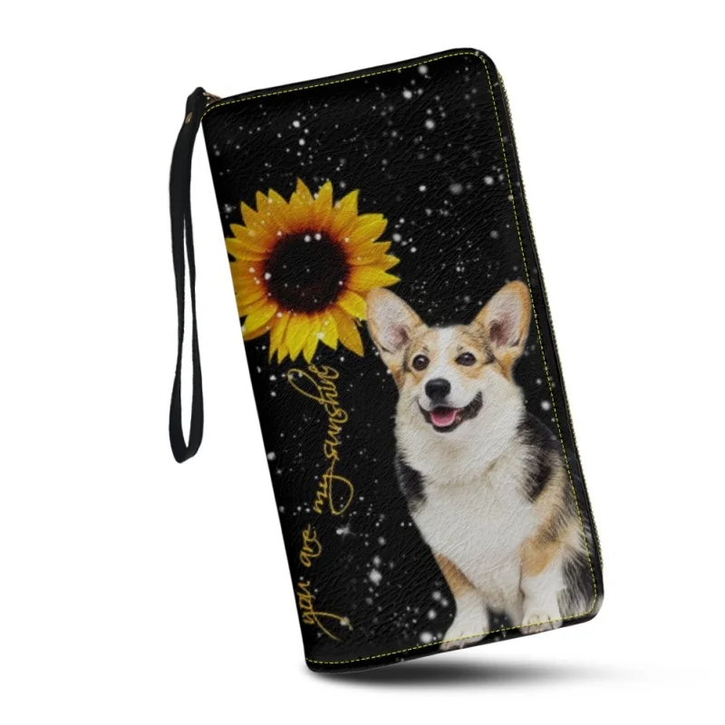 Belidome Sunflower Corgi Gift Cute Wristlet Wallet for Womens PU Leather Zip Around Purse RFID Blocking Card Holder Clutch Bags