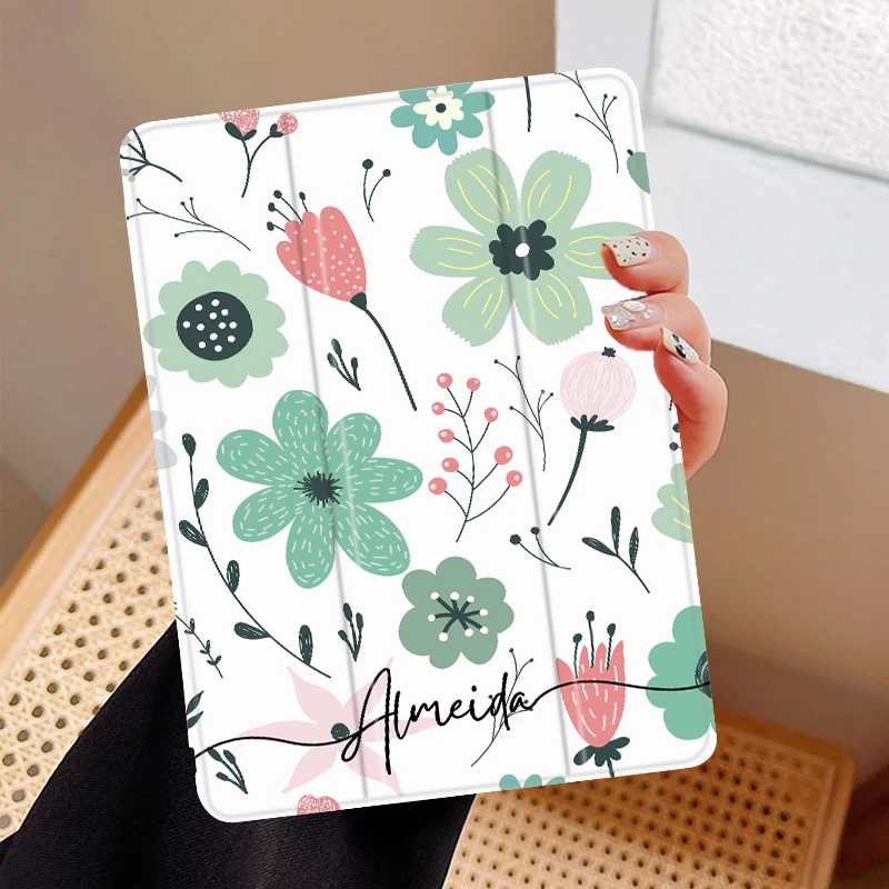 

Pink Floral Custom Name iPad Case for iPad Pro 11 12.9 Inch 10.9 Air 4 10.5 5th 6th 10.2 9th 8th 7th Mini 4 5 6 Smart Wake Cover