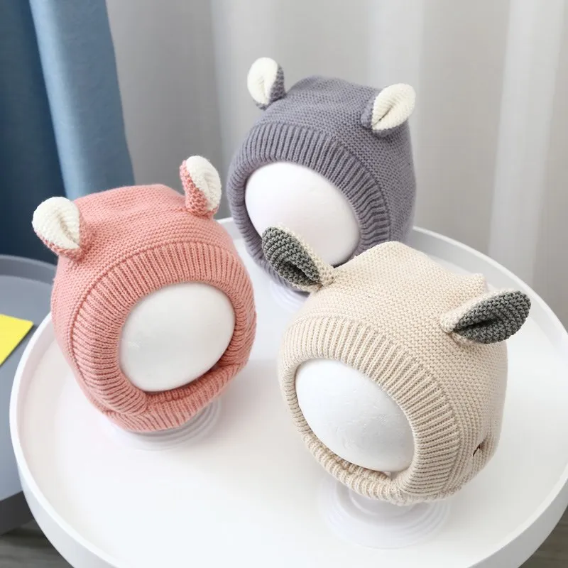 

Children's warm hat autumn and winter children's wool ear protection hats knitted hat boys and girls plus velvet warm hats