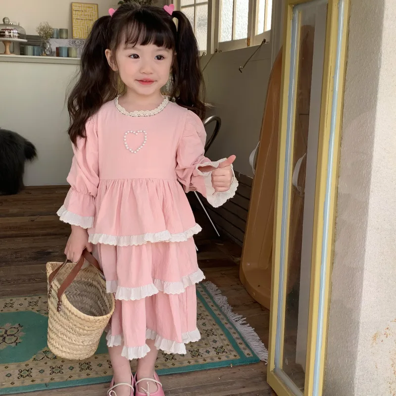 

Многослойное платье принцессы с рукавом 2023 стильное розовое платье для девочек одежда платье весеннее милое детское милое платье для девоч...
