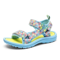 2022 summer girls soft fashion children sandals beach shoes butterfly clasp kids casual walking non slip checked 7 8 9 11 years