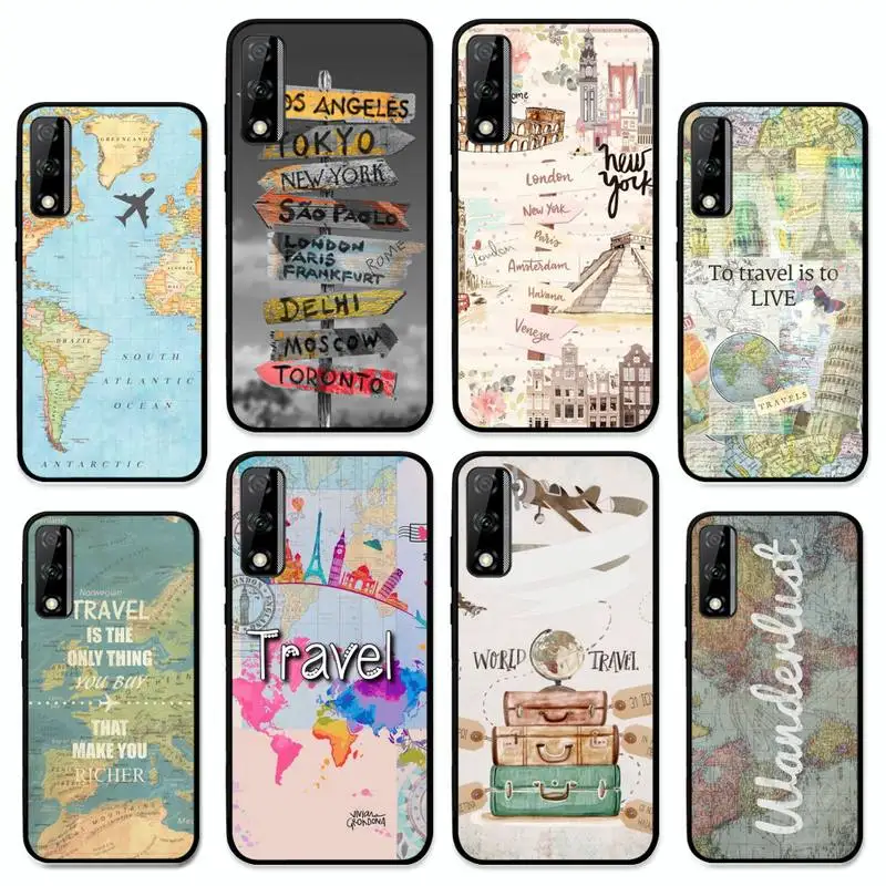 

World Map Travel Phone Case for Huawei Y 6 9 7 5 8s prime 2019 2018 enjoy 7 plus