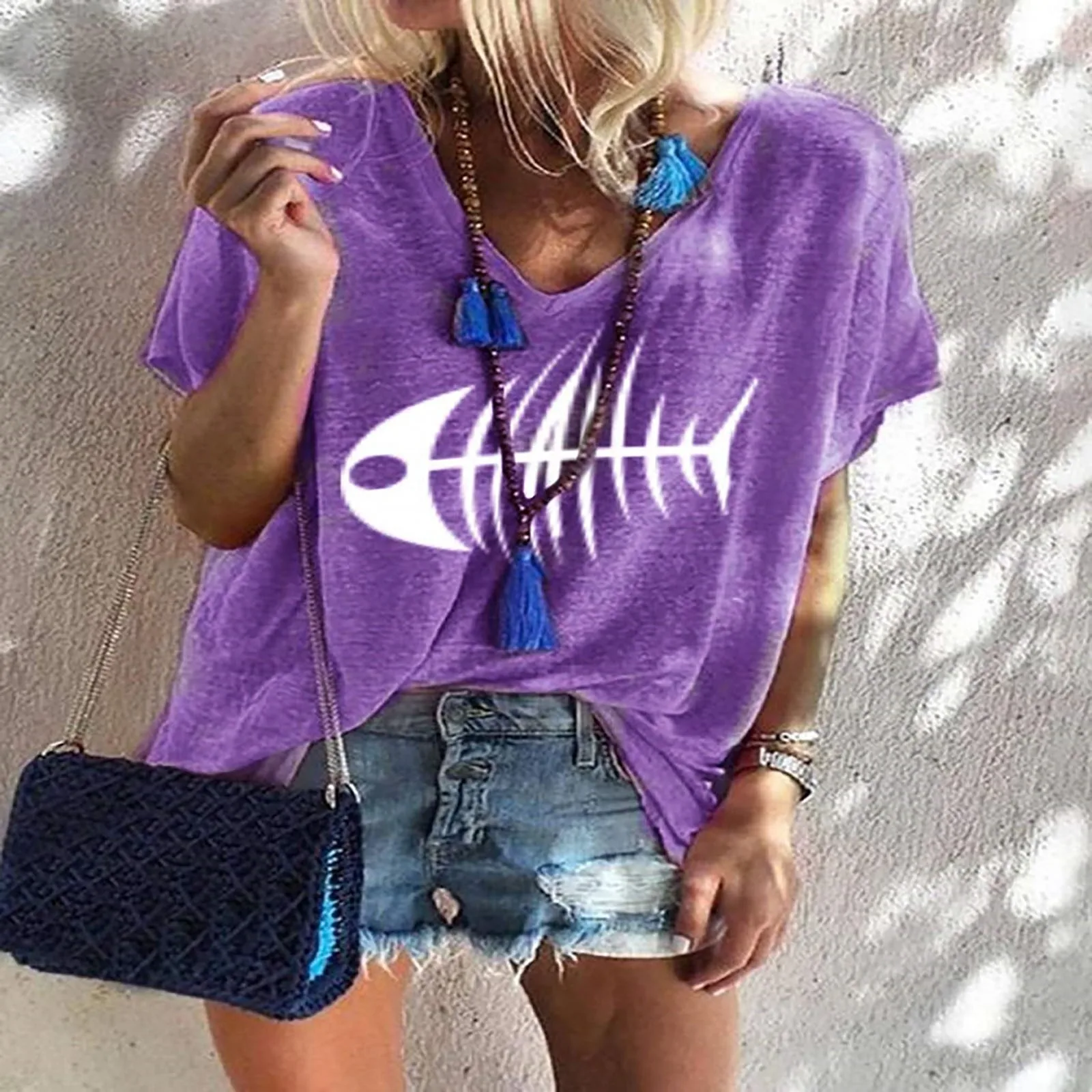 

Women's Fashion Sexy T-shirts Casual Print Short-sleeved Plus Size New Clothing Summer T Shirt V-neck Loose Streetwear Tops