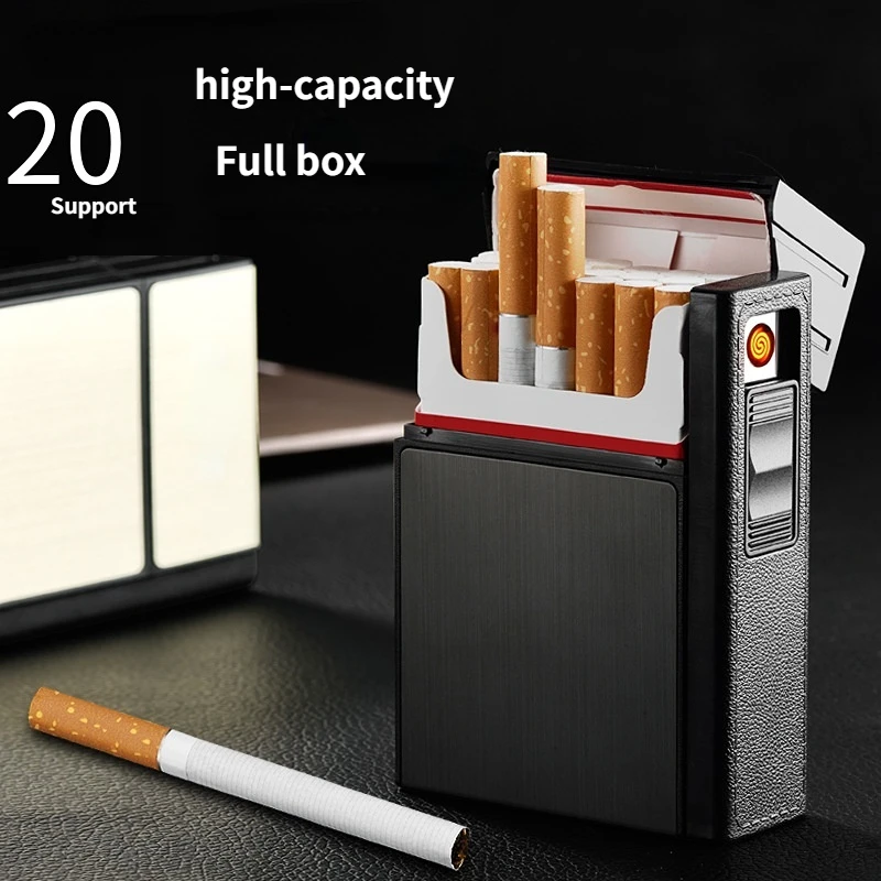 

2-in-1 Focus Charged Cigarette Case Lighter Integrated 20 Hard Packed Men's Removable USB Cigarette Case Lighter