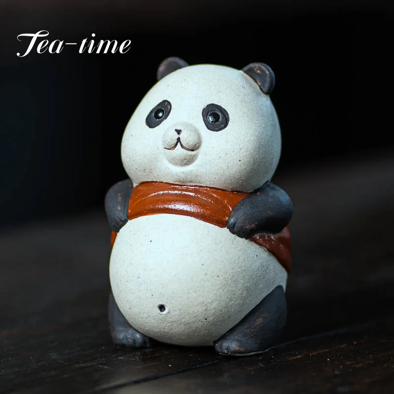 

1 PCS Purple Clay Lovely Panda Figurine Ornament Small Tea Pets Boutique Tea Table Decoration Accessories Handmade Teaset Crafts